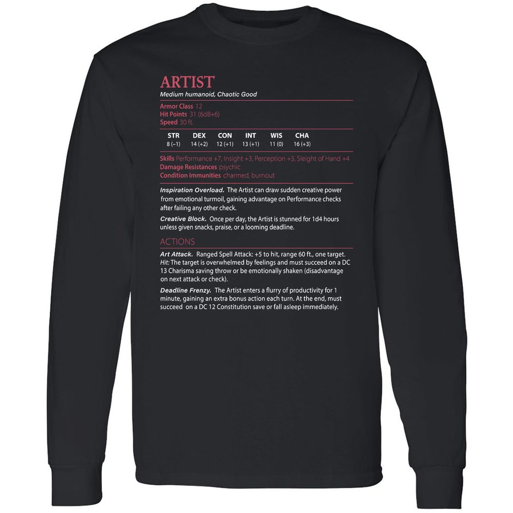 Artist Stats Long Sleeve T-Shirt - Black - 1