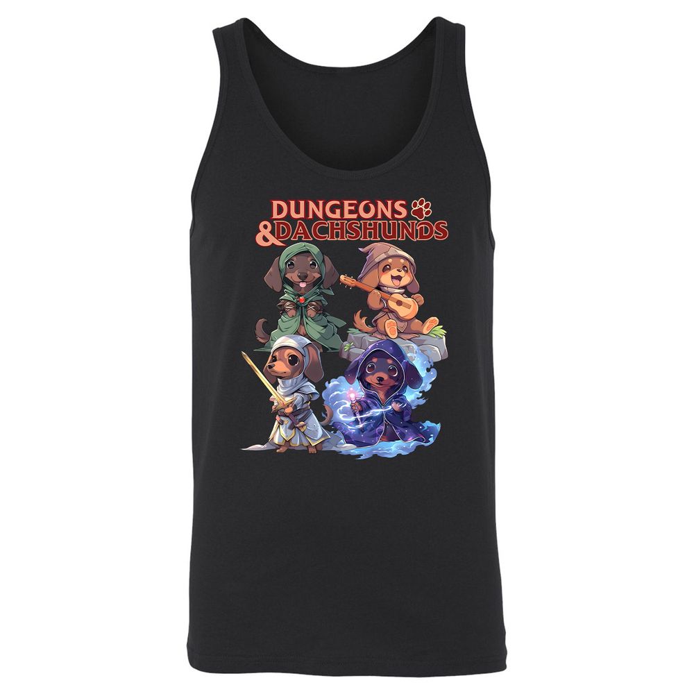 Dungeons & Dachshunds Unisex Jersey Tank - Black - 1