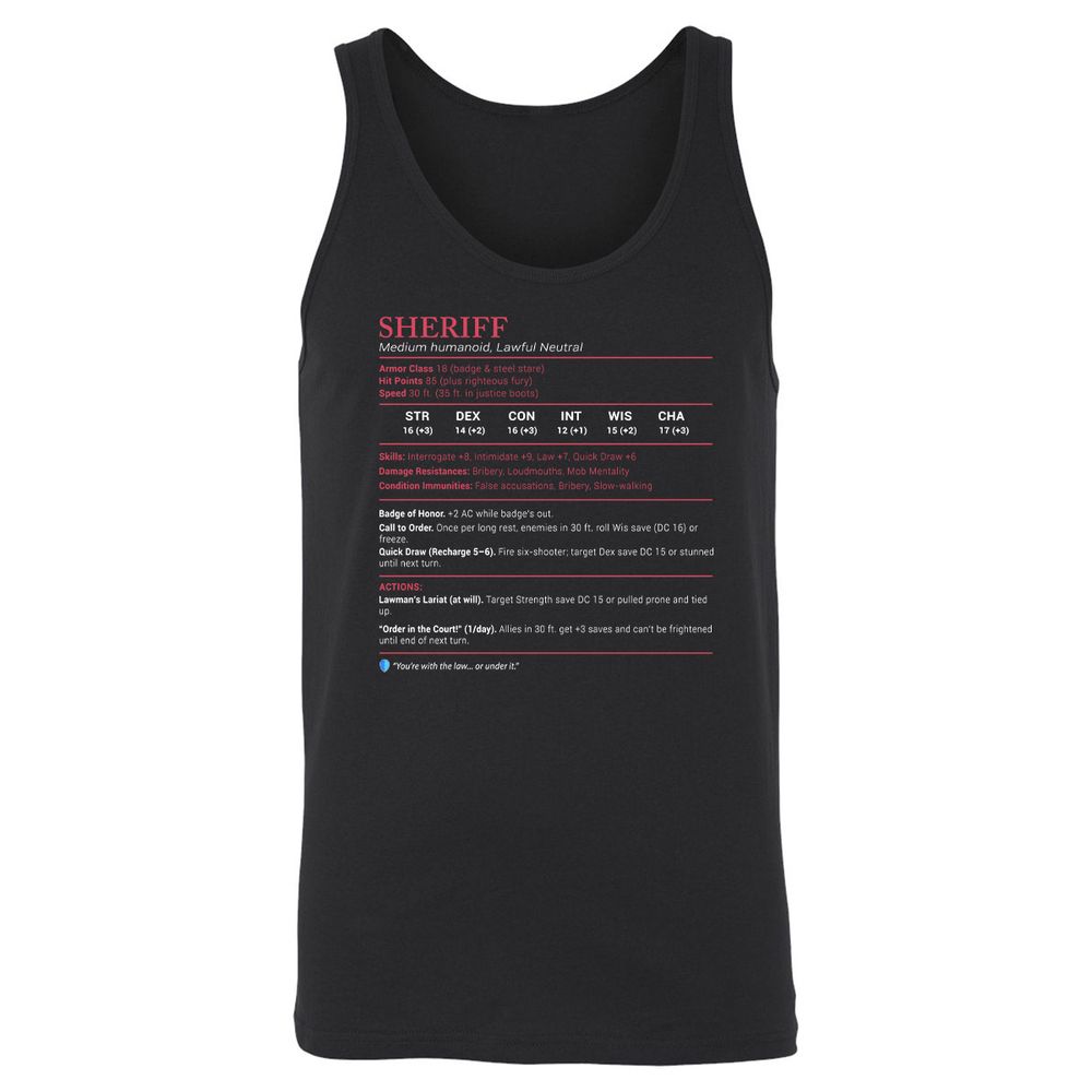 Sheriff Stats Unisex Jersey Tank - Black - 1