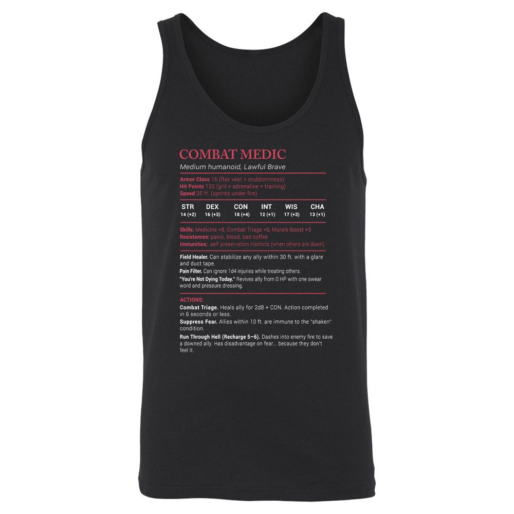 Combat Medic Stats Unisex Jersey Tank - Black - 1