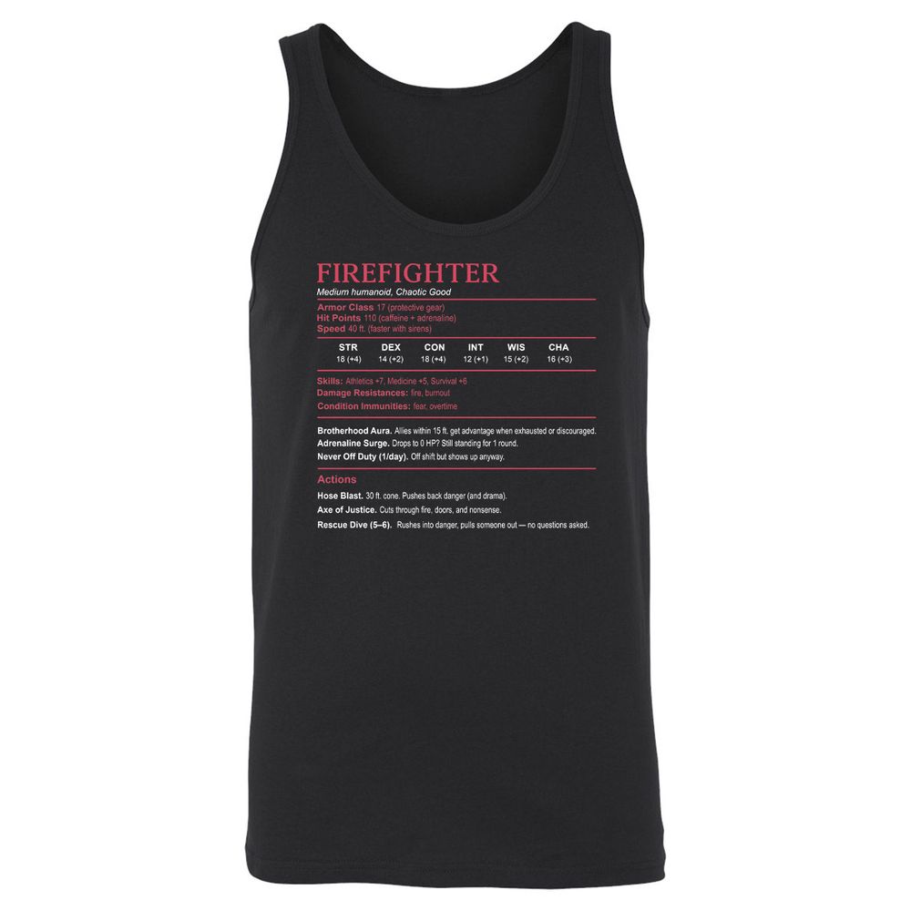 Firefighter Stats Unisex Jersey Tank - Black - 1