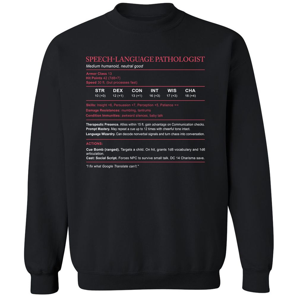 Speech Language Pathologist Stats Classic Unisex Sweatshirt - Black - 1