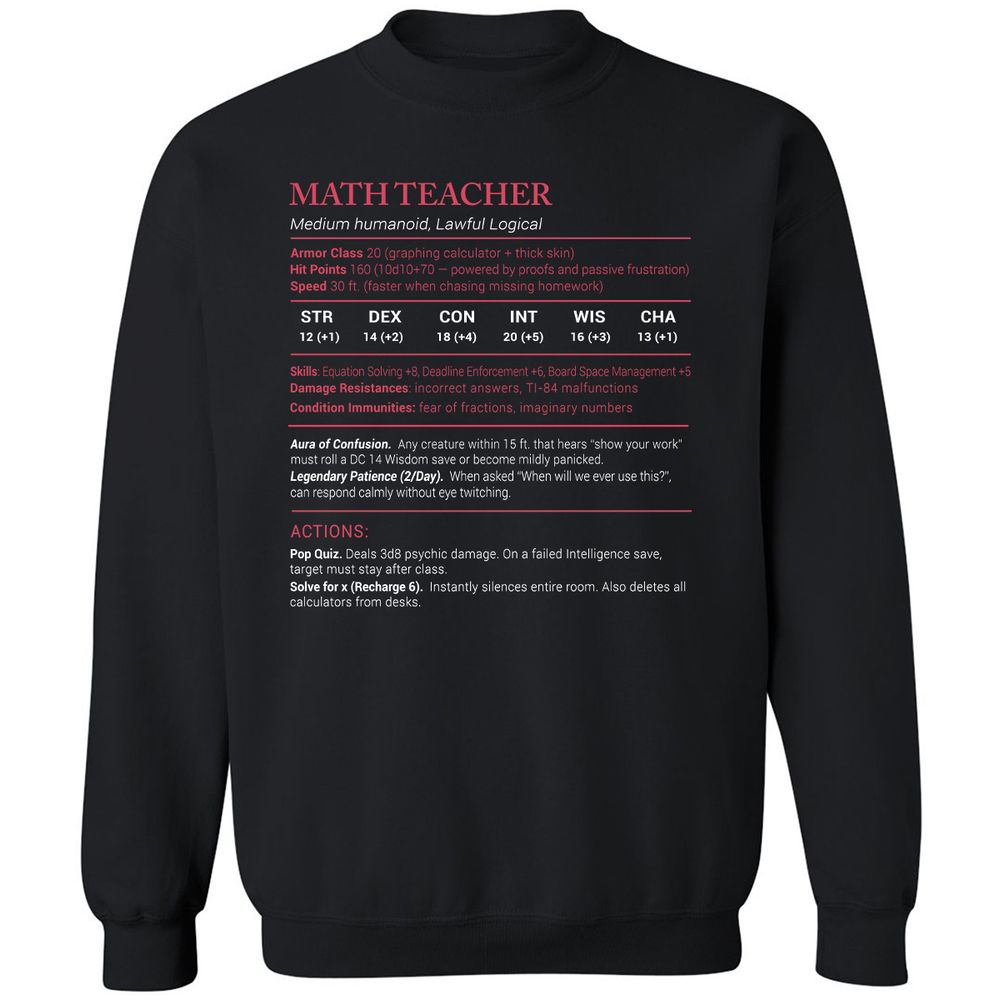 Math Teacher Stats Classic Unisex Sweatshirt - Black - 1