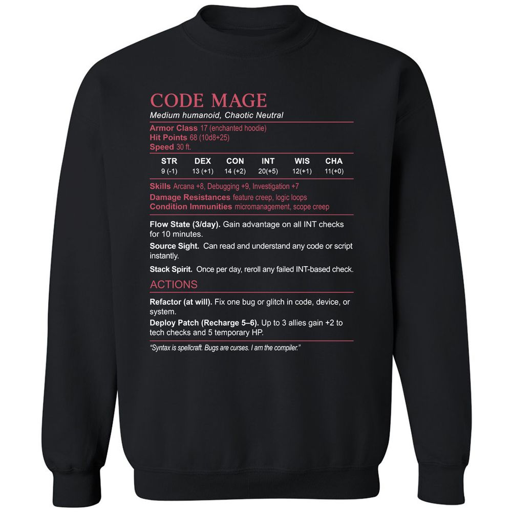 Code Mage Stats Classic Unisex Sweatshirt - Black - 1