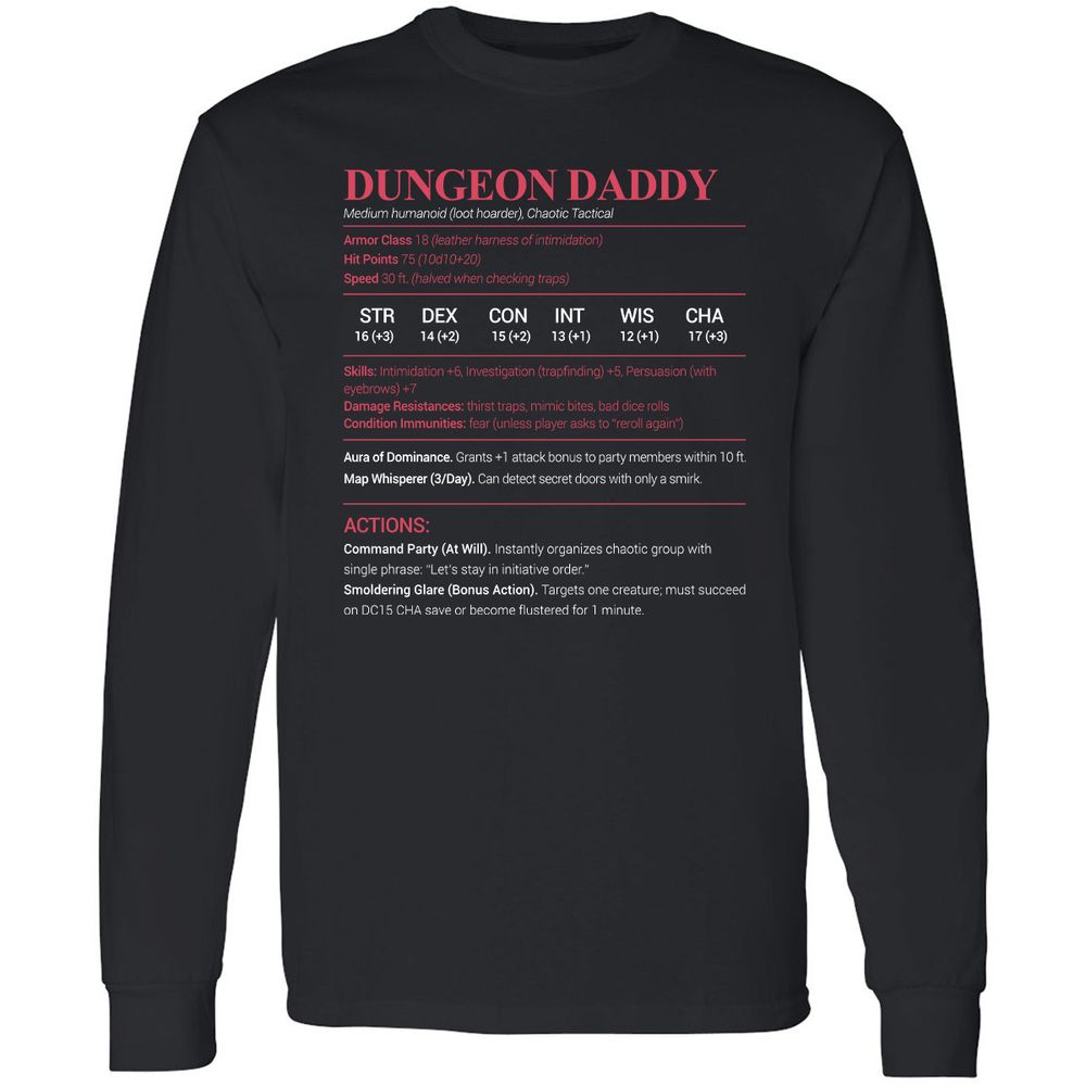 Dungeon Daddy Stats Long Sleeve T-Shirt - Black - 1