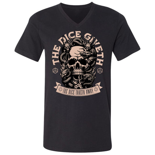 The Dice Giveth The Dice Taketh Away Unisex V-Neck T-Shirt - Black - 1