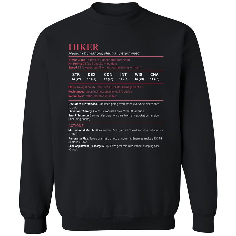 Hiker Stats Classic Unisex Sweatshirt - Black - 1