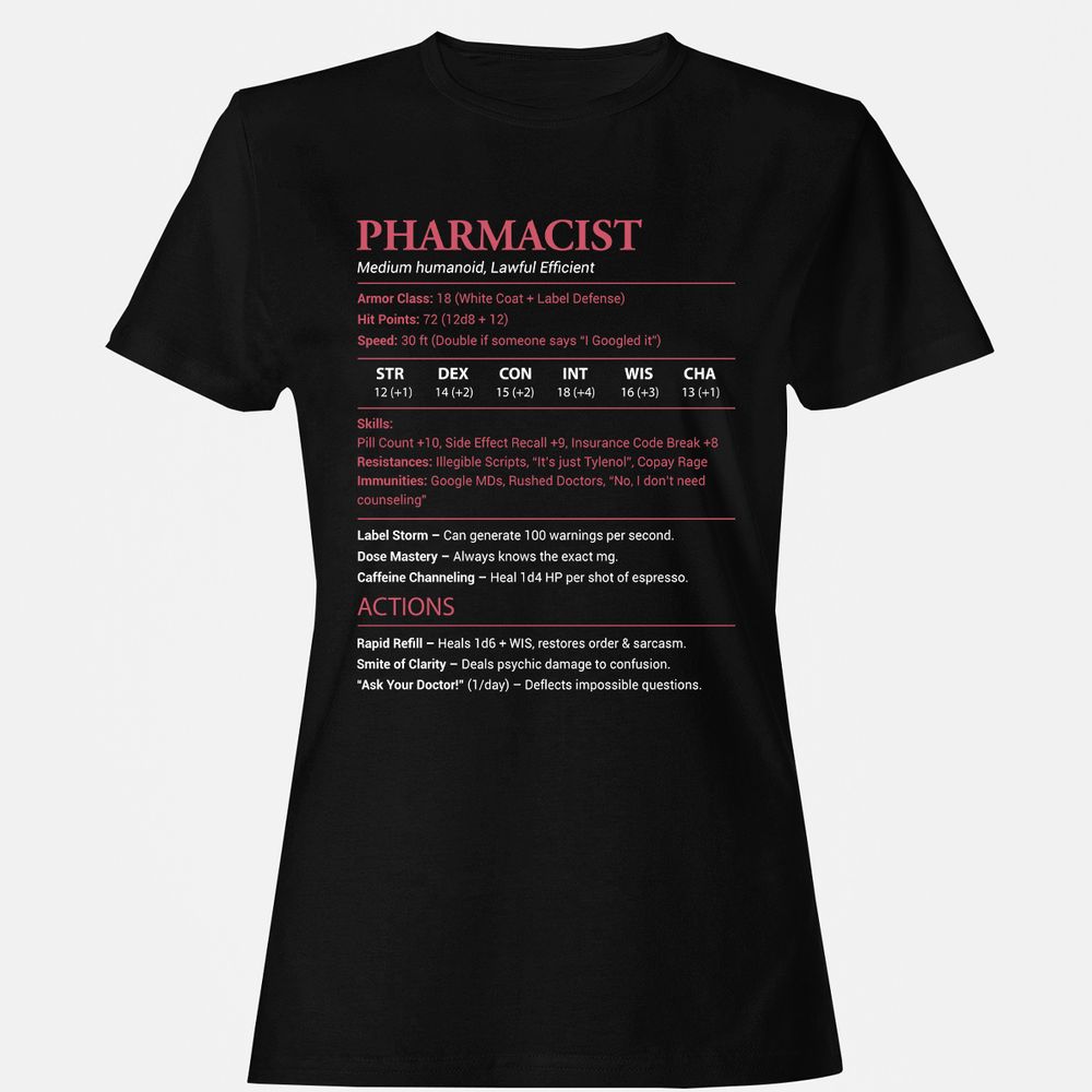 Pharmacist Stats Women's T-Shirt - Black - 1
