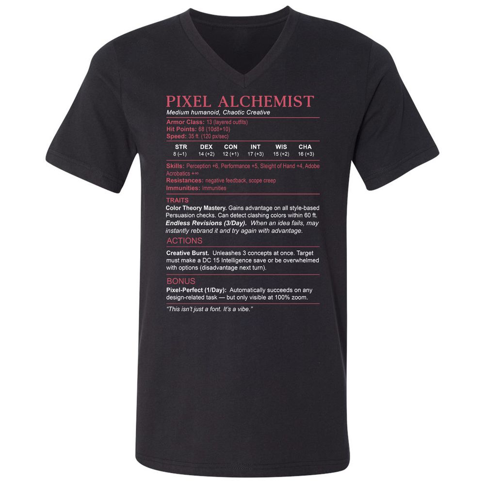 Designer Stats (Pixel Alchemist) Unisex V-Neck T-Shirt - Black - 1
