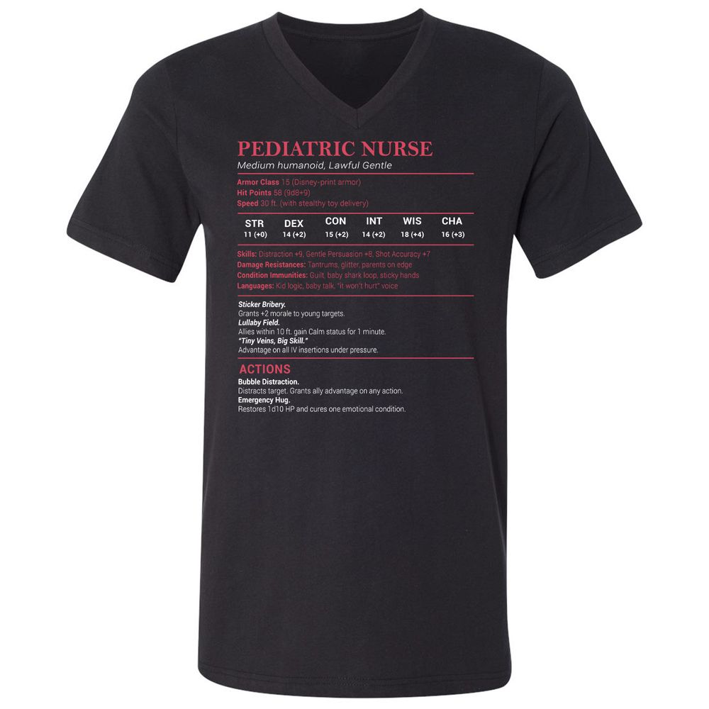 Pediatric Nurse Unisex V-Neck T-Shirt - Black - 1