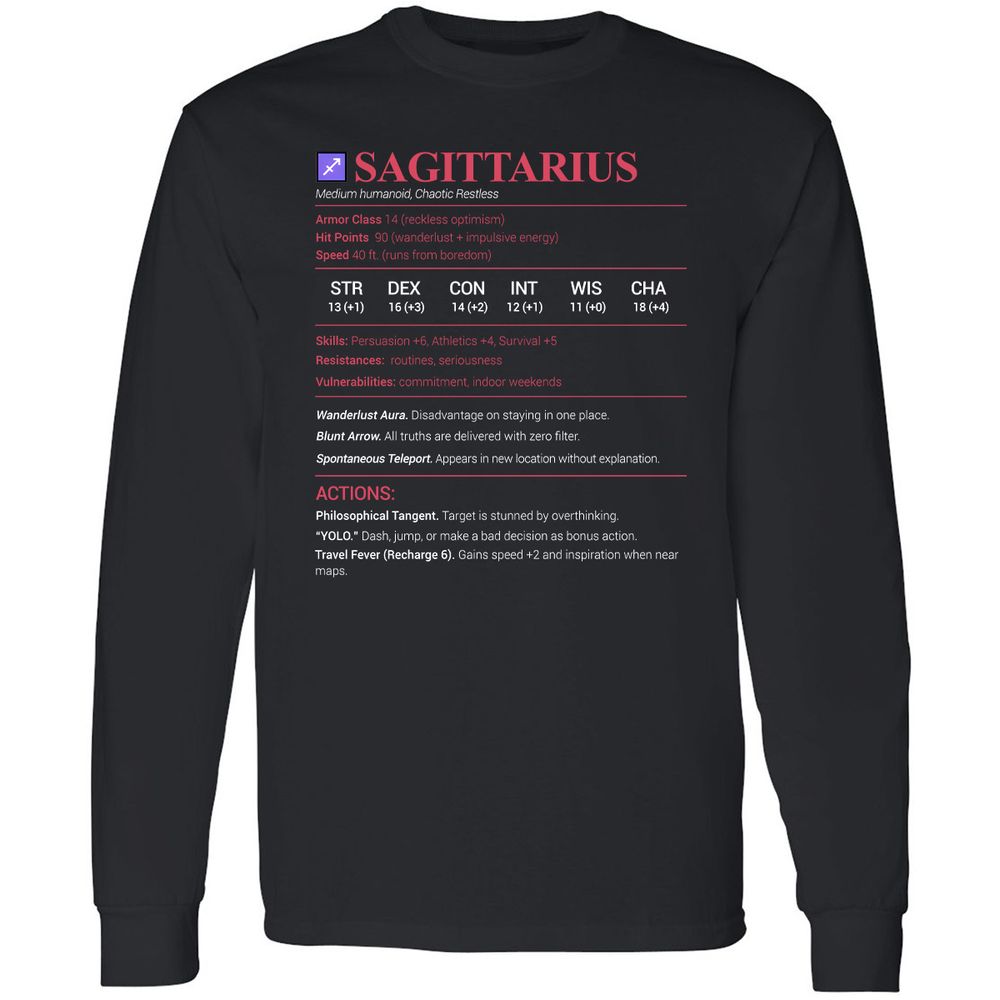 Sagittarius Stats Long Sleeve T-Shirt - Black - 1