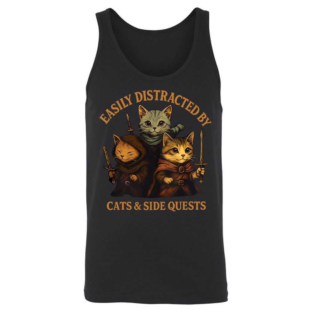 Easily Distracted By Cats & Side Quests Unisex Jersey Tank - Black - 1