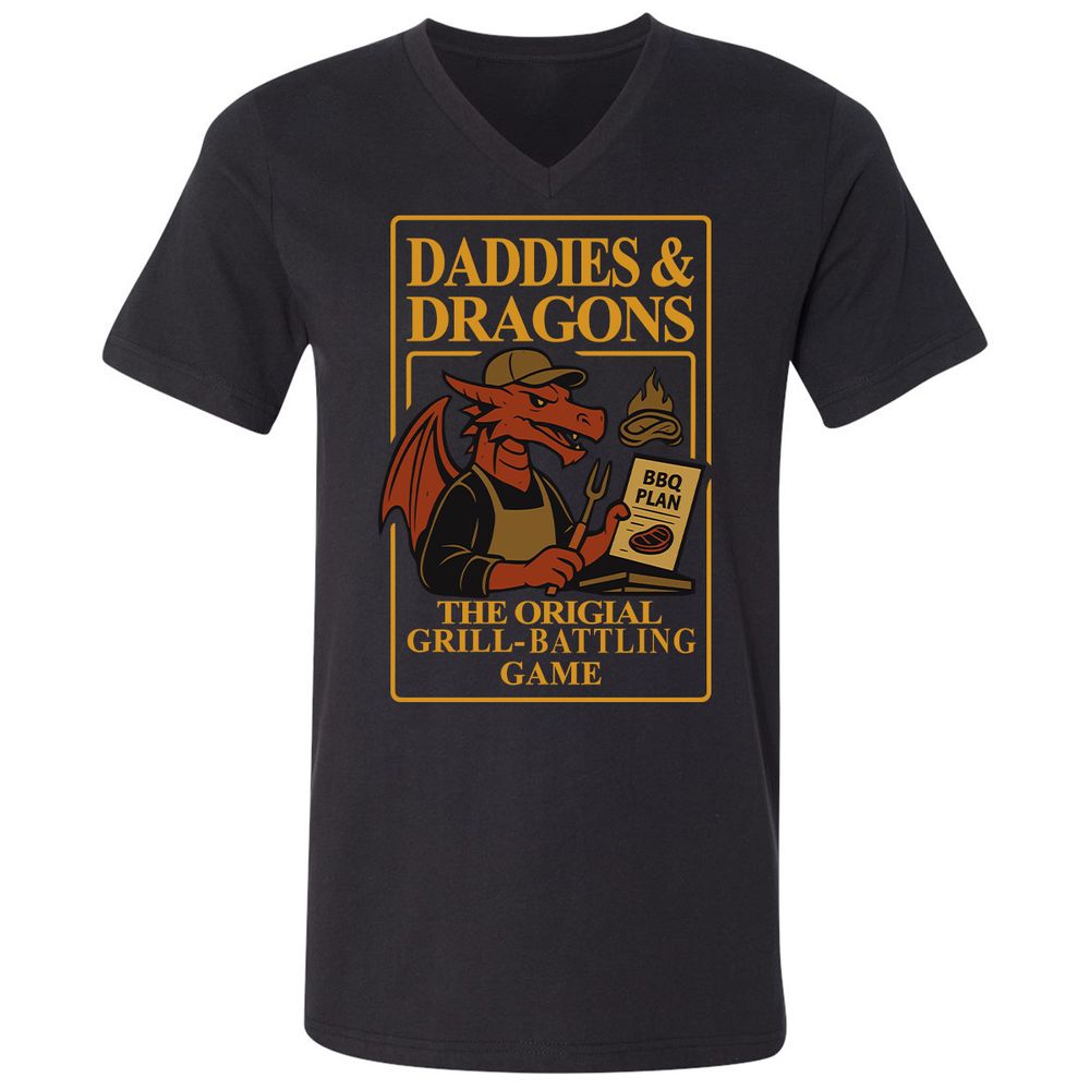 Daddies & Dragons Unisex V-Neck T-Shirt - Black - 1