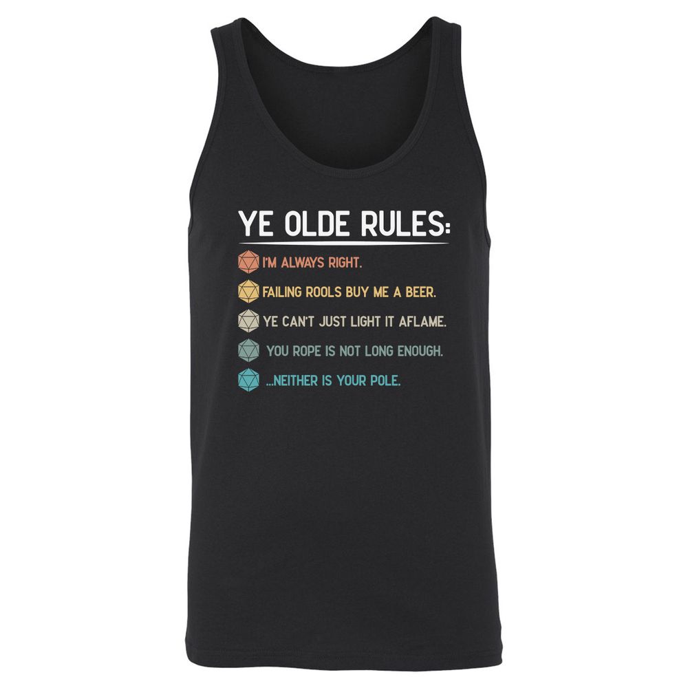 Dungeon Master Rules – Ye Olde RPG Unisex Jersey Tank - Black - 1