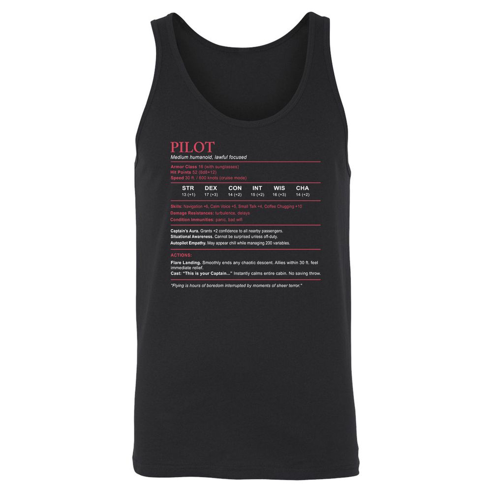 Pilot Stats Unisex Jersey Tank - Black - 1