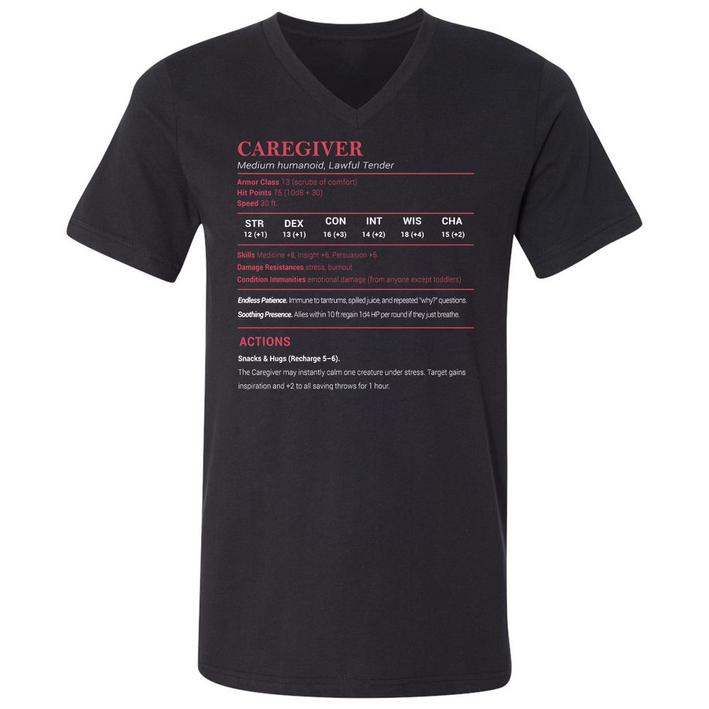 Caregiver Stats Unisex V-Neck T-Shirt - Black - 1