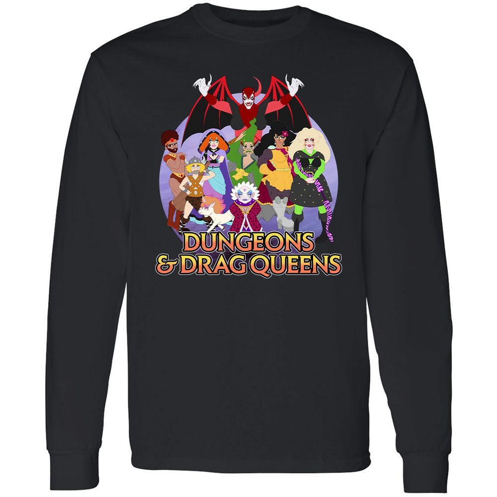 Dungeons n Drag Queens Cartoon Long Sleeve T-Shirt - Black - 1