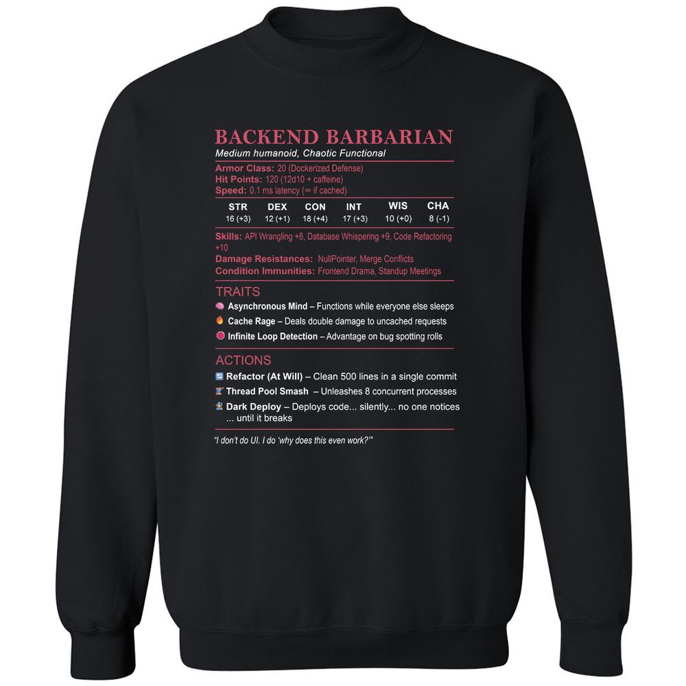 Backend Barbarian Stats Classic Unisex Sweatshirt - Black - 1