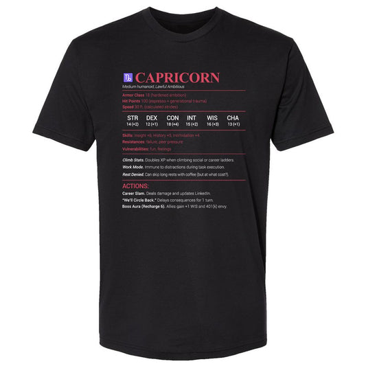 Capricorn Stats Premium Unisex T-Shirt - Black - 1