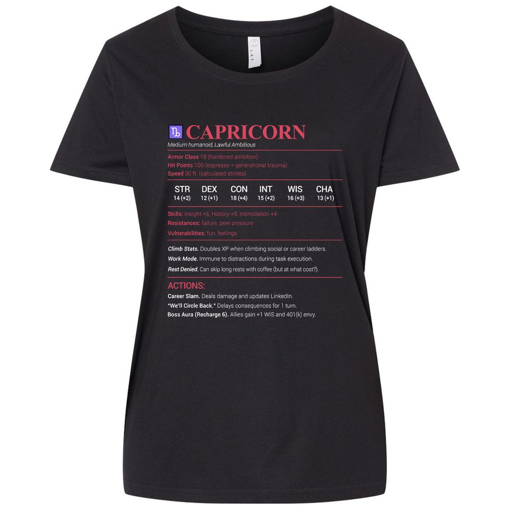 Capricorn Stats Ladies Curvy Jersey - Blended Black - 1