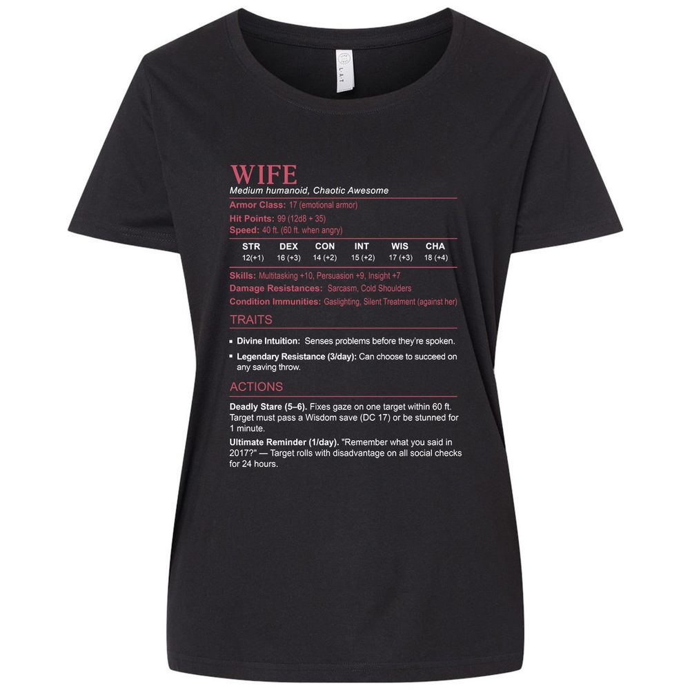 Wife Stats Ladies Curvy Jersey - Blended Black - 1