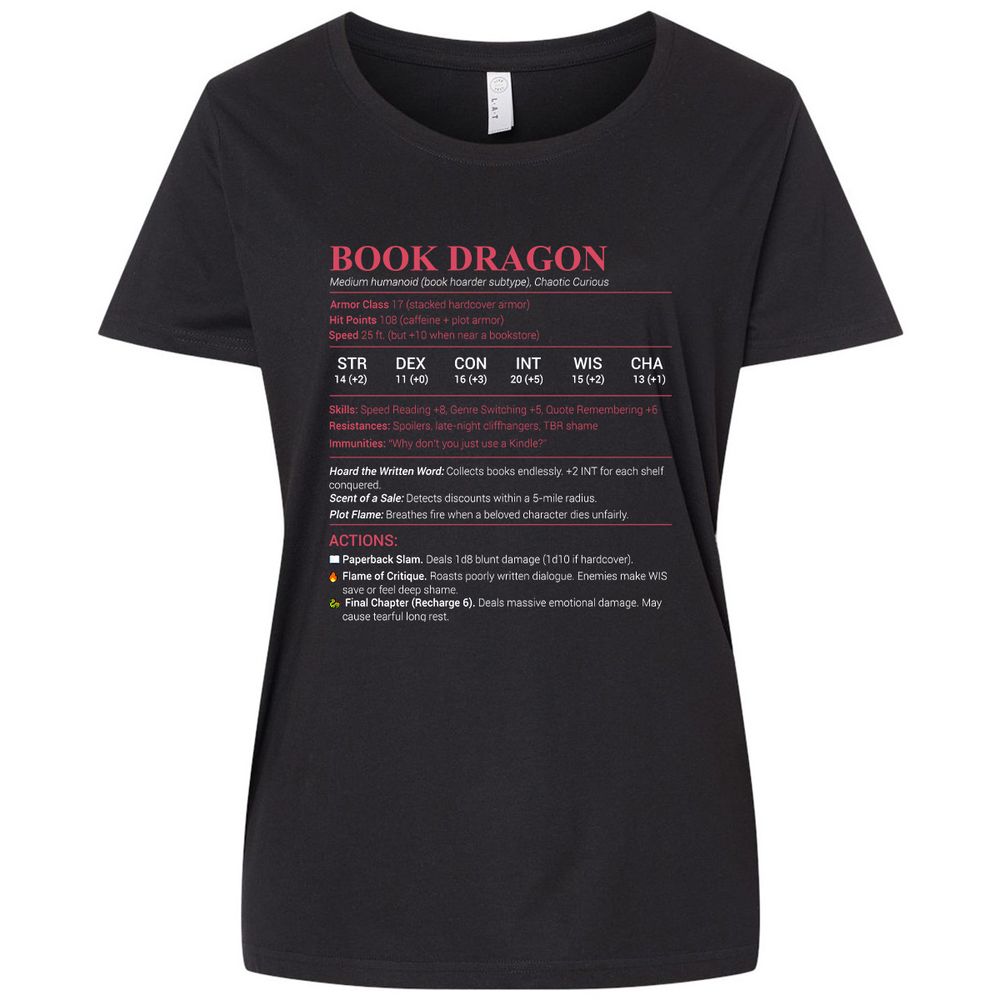 Book Dragon Stats Ladies Curvy Jersey - Blended Black - 1