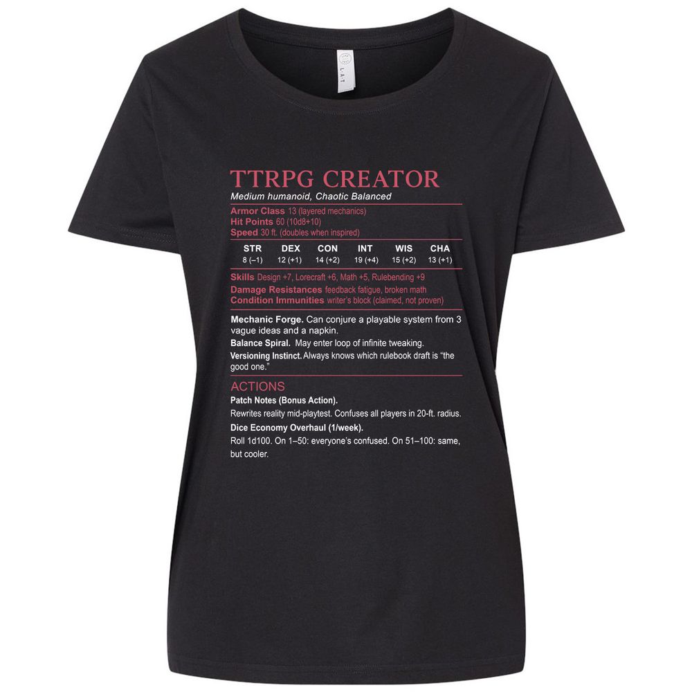 TTRPG Creator Stats Ladies Curvy Jersey - Blended Black - 1