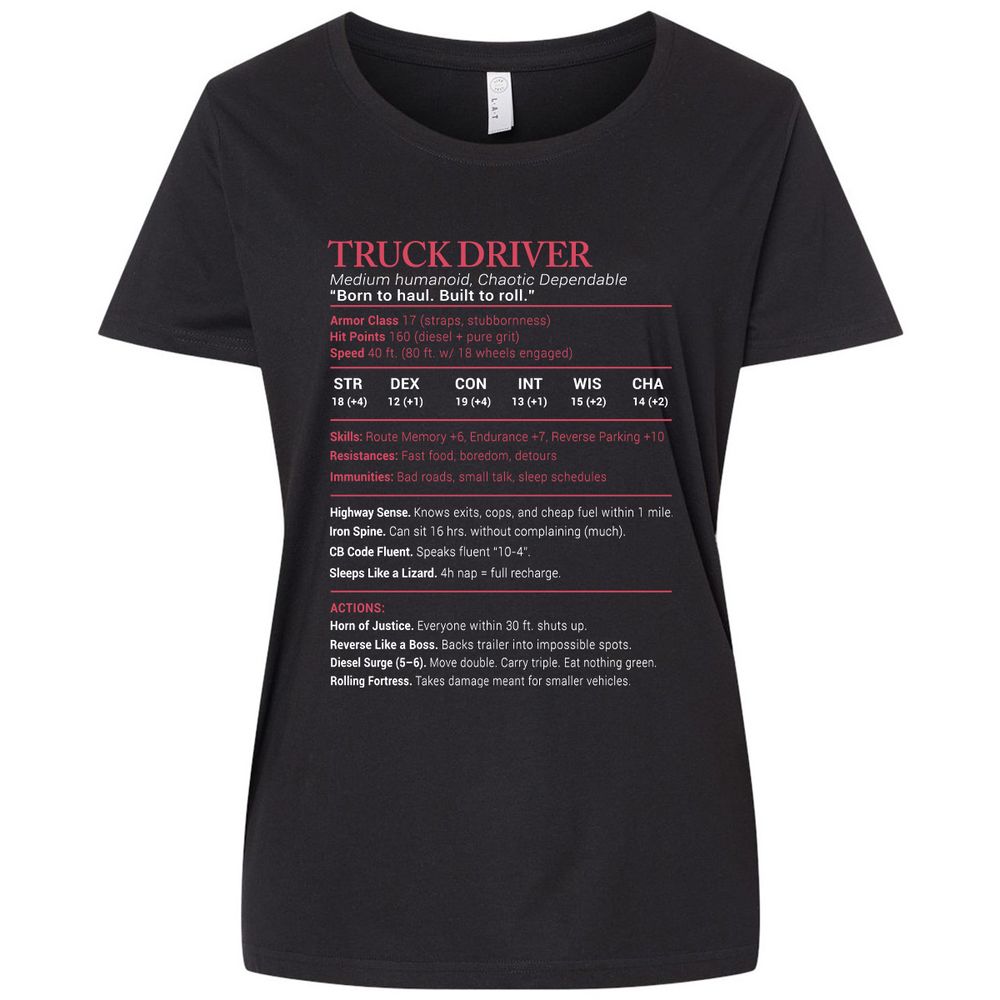 Truck Driver Stats Ladies Curvy Jersey - Blended Black - 1