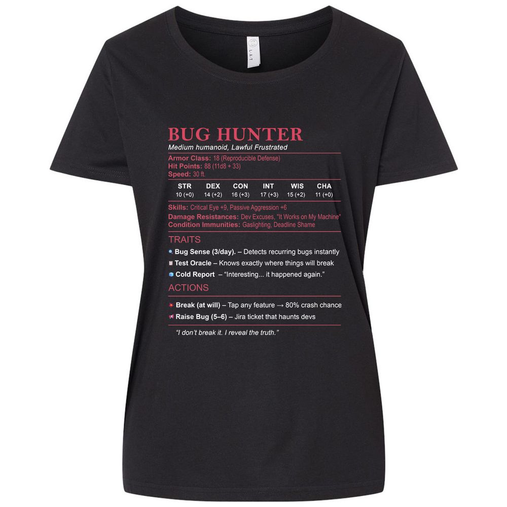 Tester Stats (Bug Hunter) Ladies Curvy Jersey - Blended Black - 1