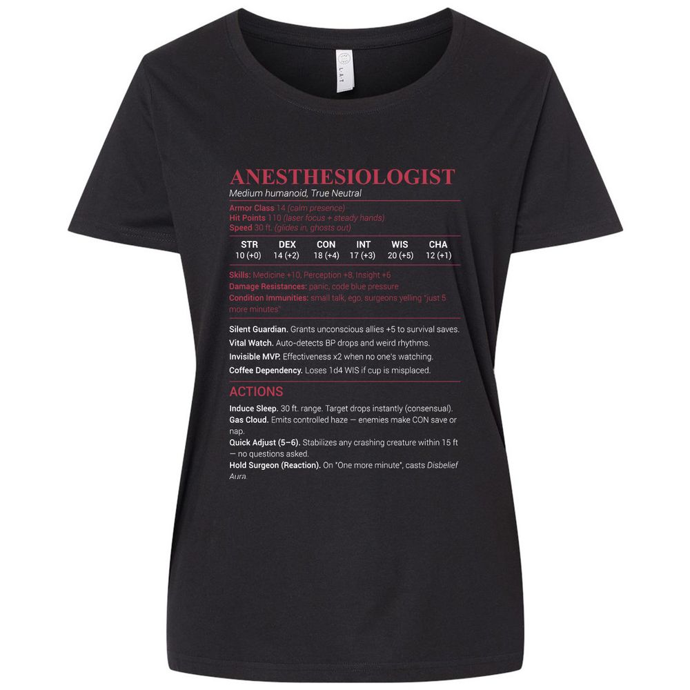 Anesthesiologist Stats Ladies Curvy Jersey - Blended Black - 1