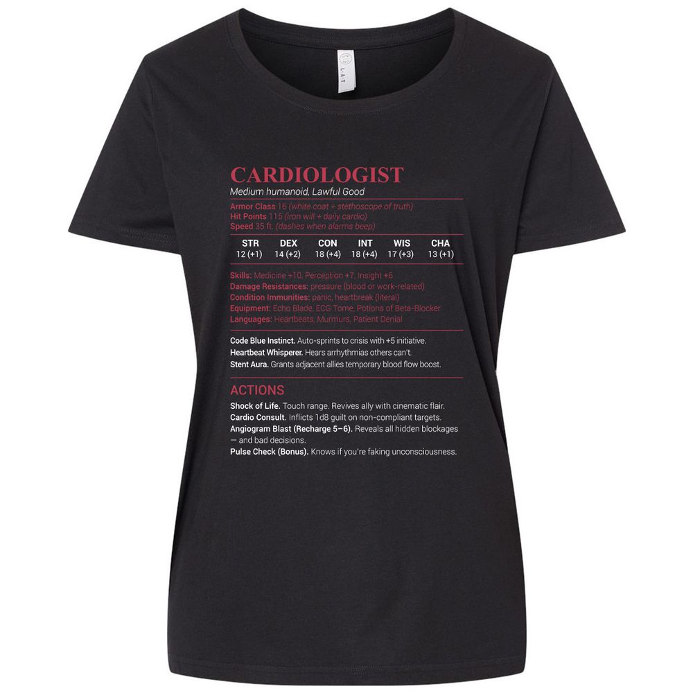 Cardiologist Stats Ladies Curvy Jersey - Blended Black - 1