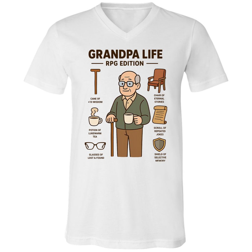 Grandpa Life RPG Edition Unisex V-Neck T-Shirt - White - 1