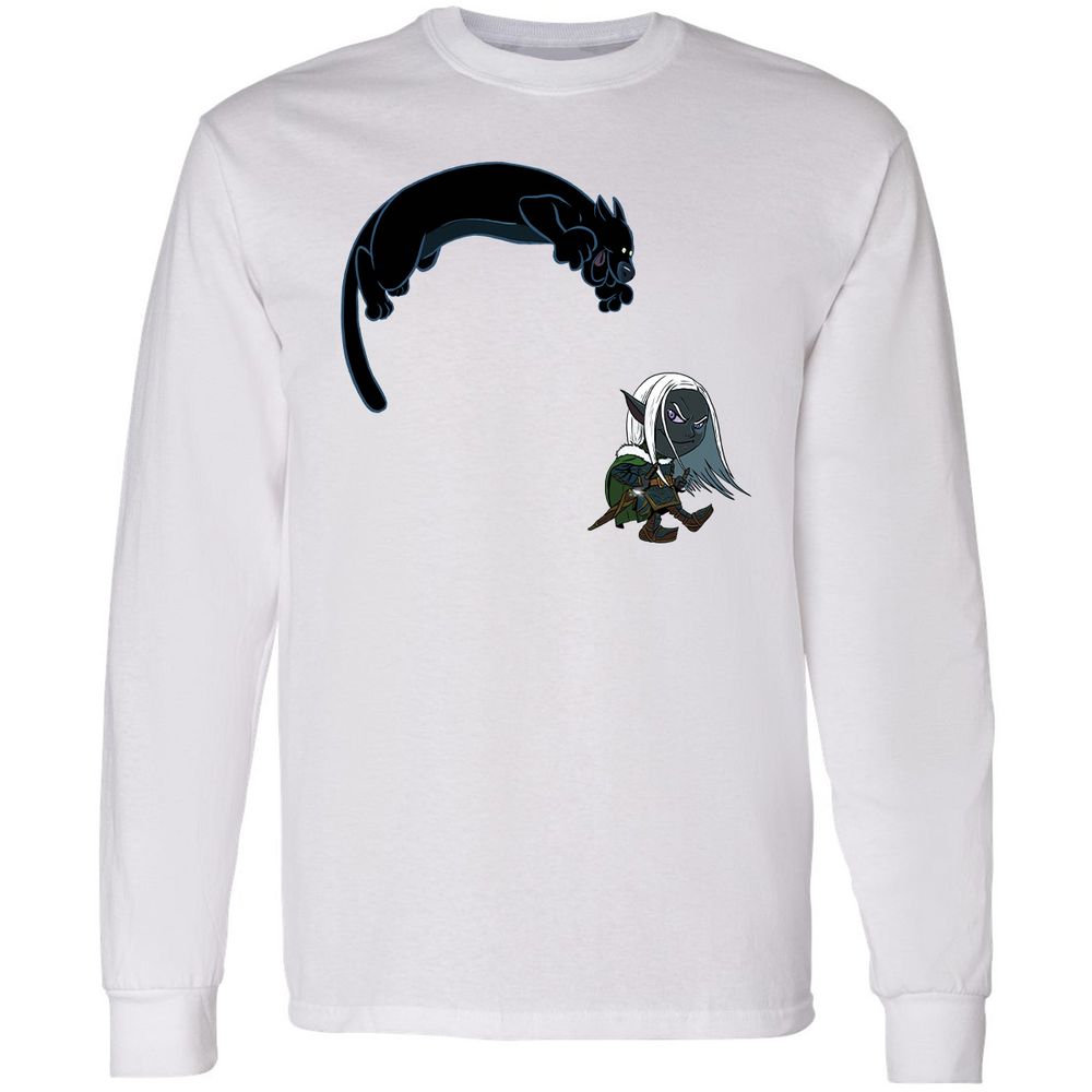 Drizzt And Guenhwyvar Long Sleeve T-Shirt - White - 1