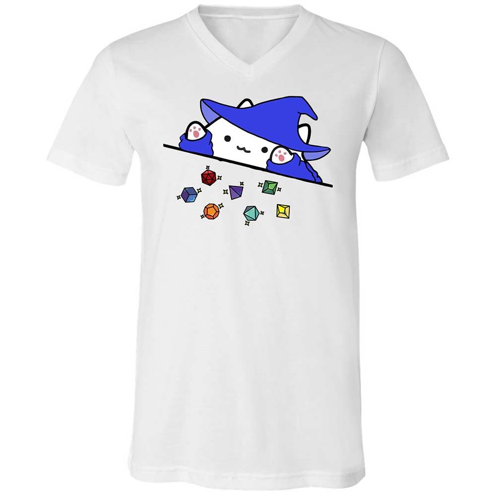 Cat Throws Dices Unisex V-Neck T-Shirt - White - 1