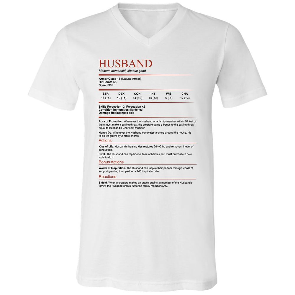 Husband White Unisex V-Neck T-Shirt - White - 1