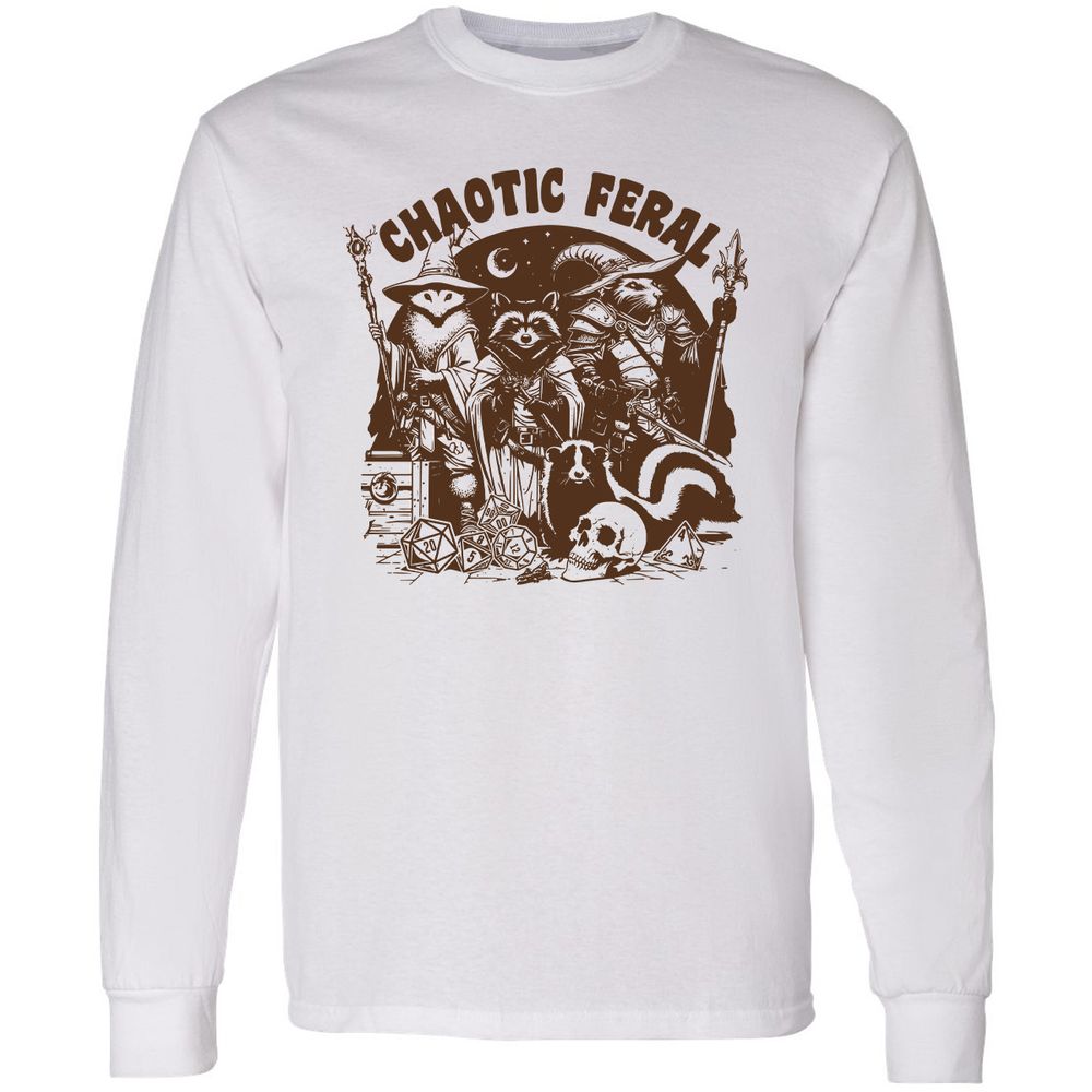 Raccoon Chaotic Feral Long Sleeve T-Shirt - White - 1