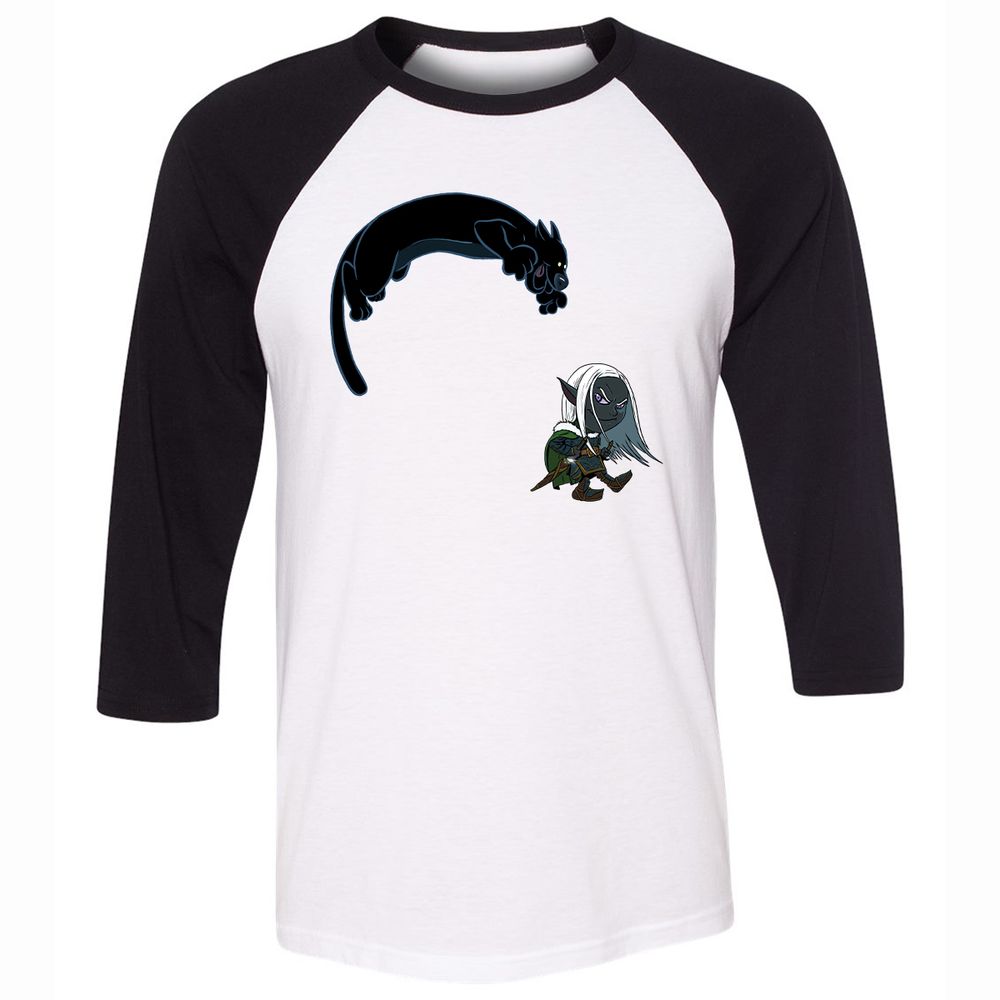 Drizzt and Guenhwyvar Unisex 3/4 Baseball Tee - White/Black - 1