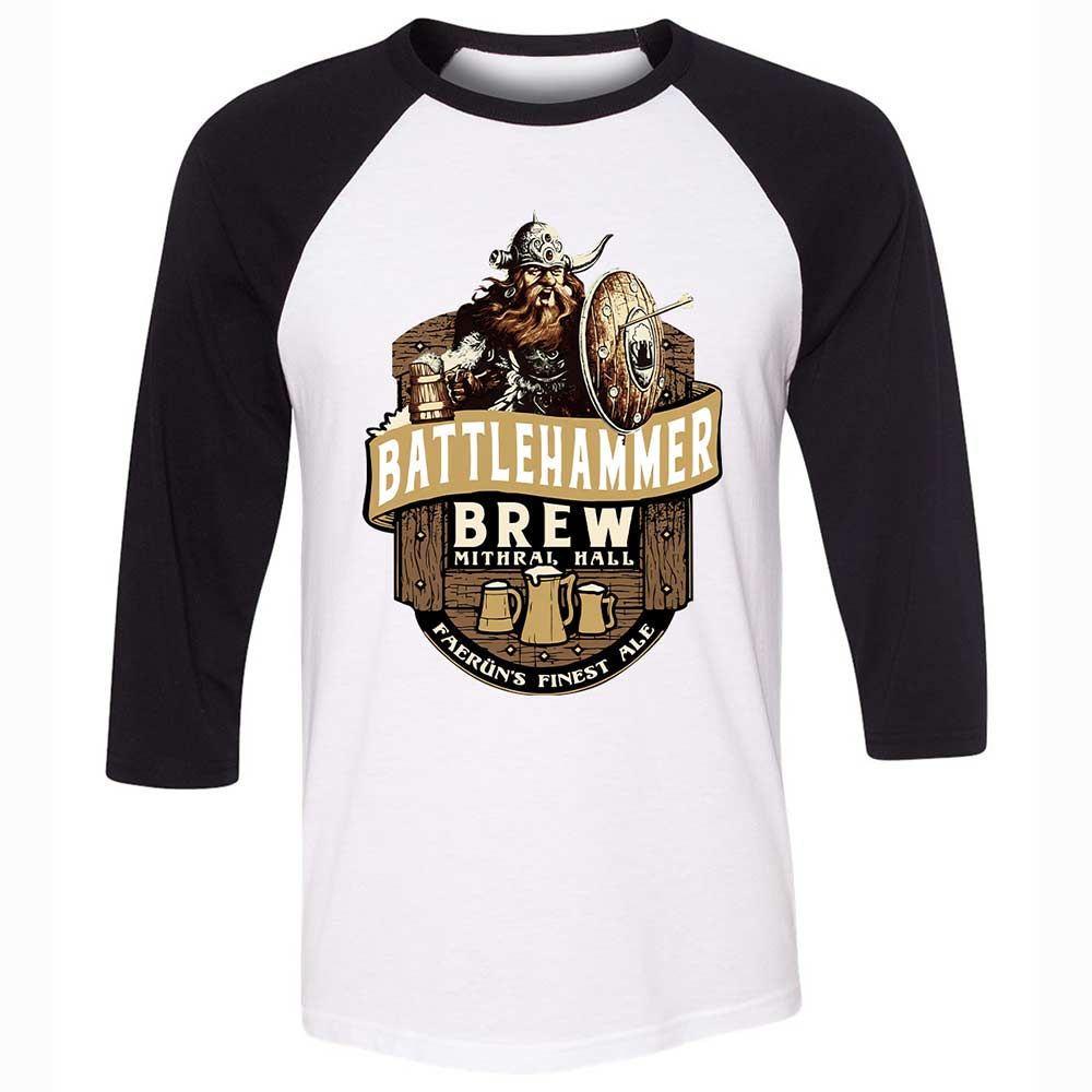 Battlehammer Brew Unisex 3/4 Baseball Tee - White/Black - 1