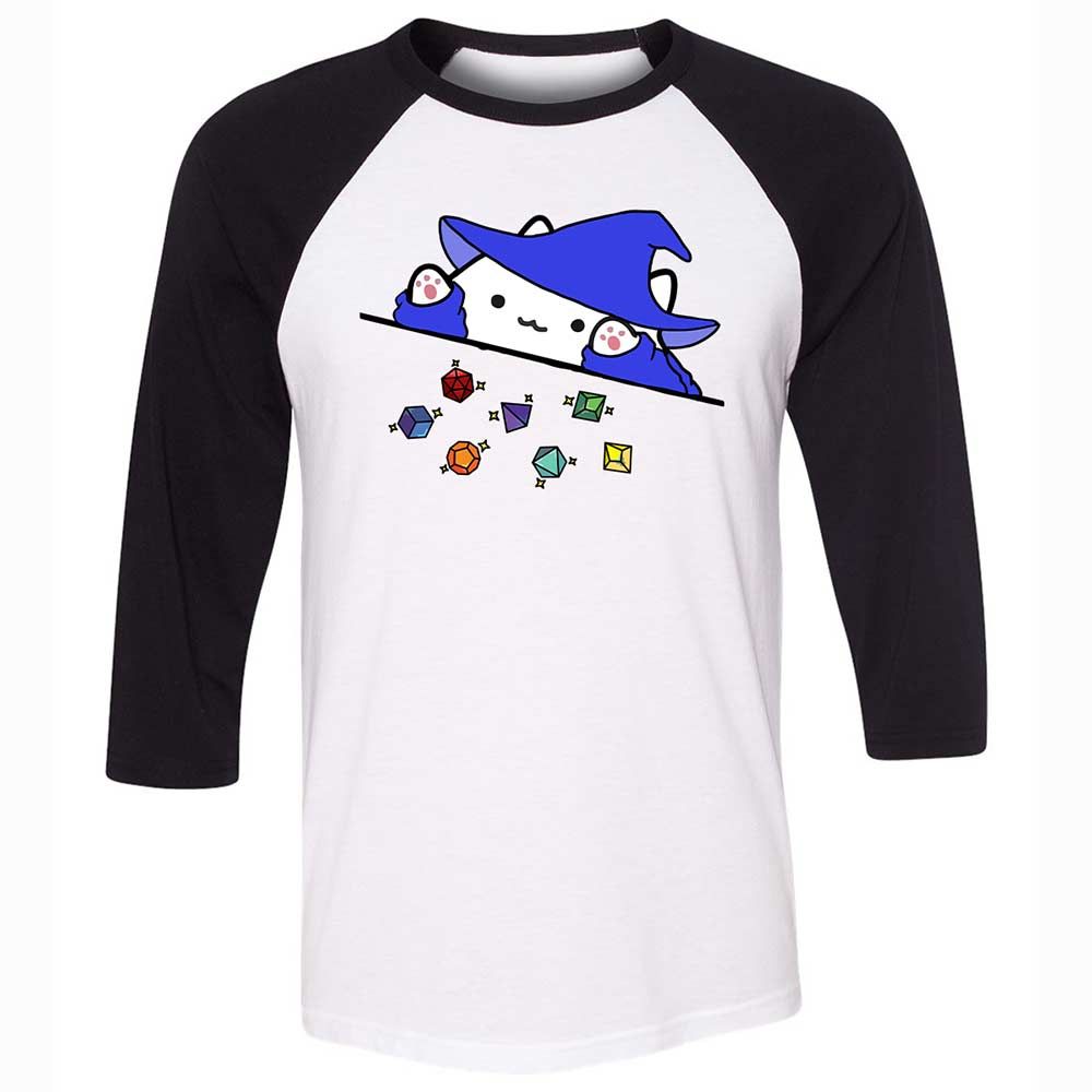 Cat Throws Dices Unisex 3/4 Baseball Tee - White/Black - 1