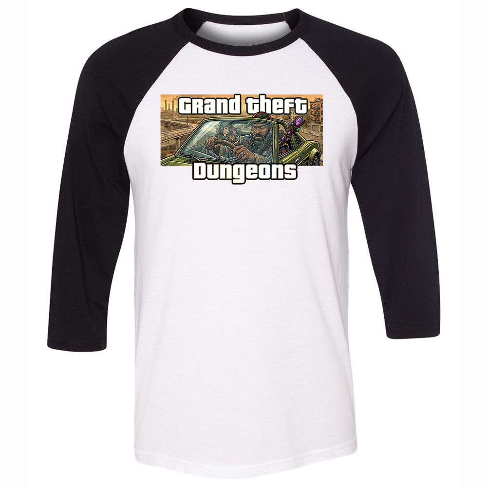 Grand Theft Dungeons Unisex 3/4 Baseball Tee - White/Black - 1