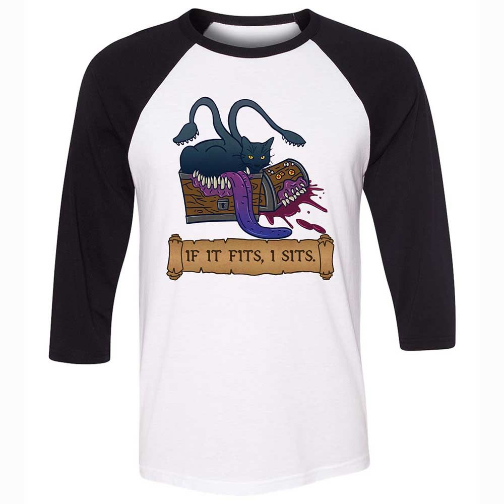 If It Fits I Sits Unisex 3/4 Baseball Tee - White/Black - 1