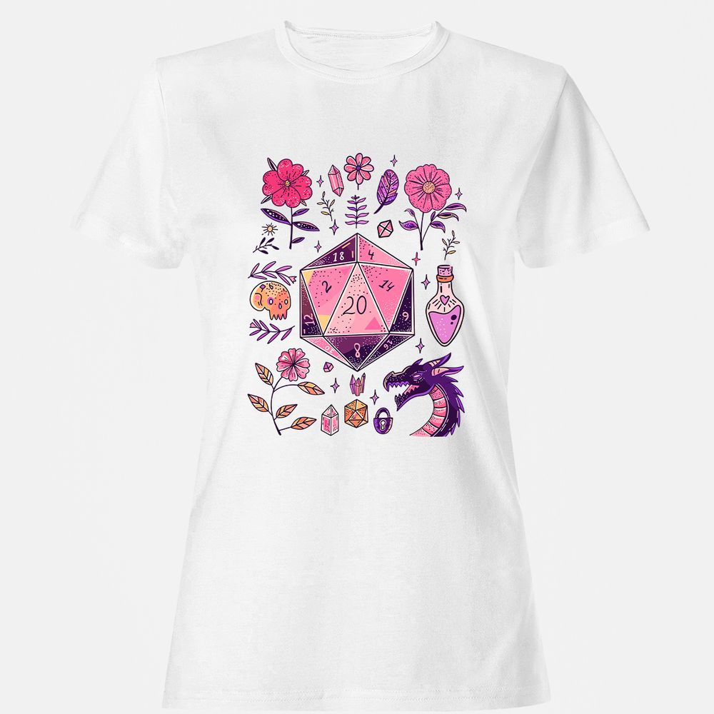 Mystic D20 Floral Dice Art - White - 1