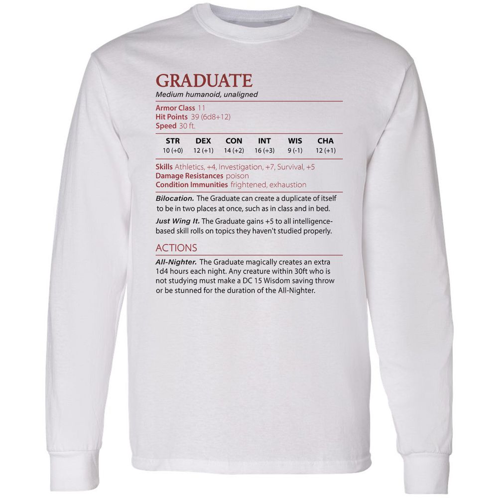 Graduate Stats Long Sleeve T-Shirt - White - 1