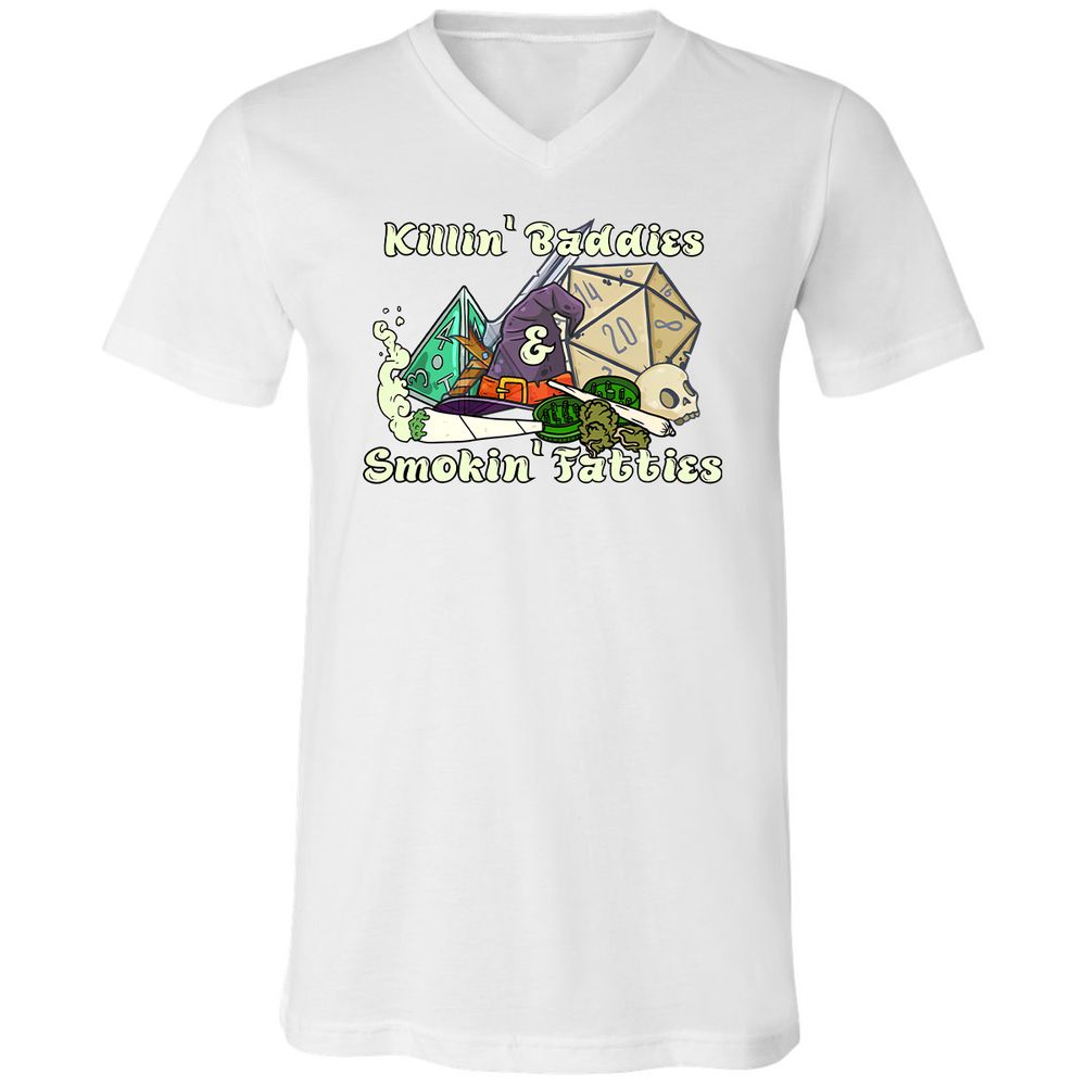 Killin' Baddies Smokin' Fatties Unisex V-Neck T-Shirt - White - 1