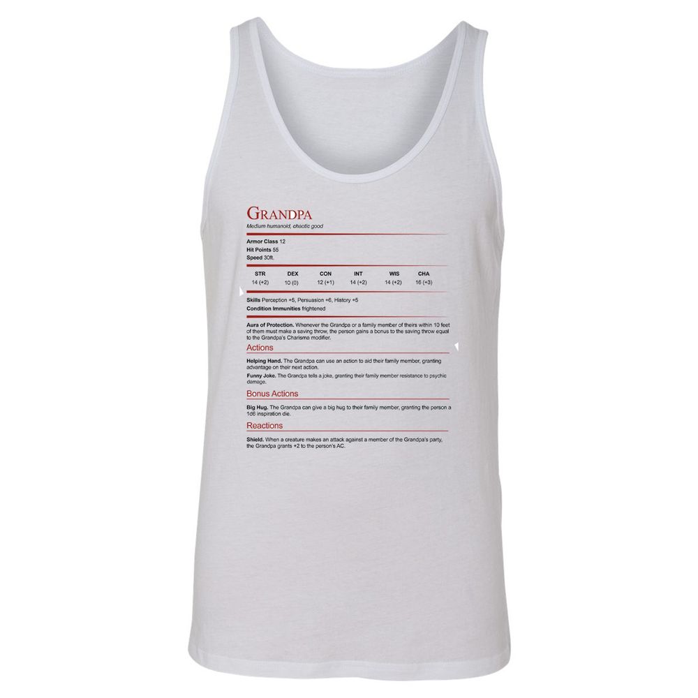 Grandpa Stat Block Unisex Jersey Tank - White - 1