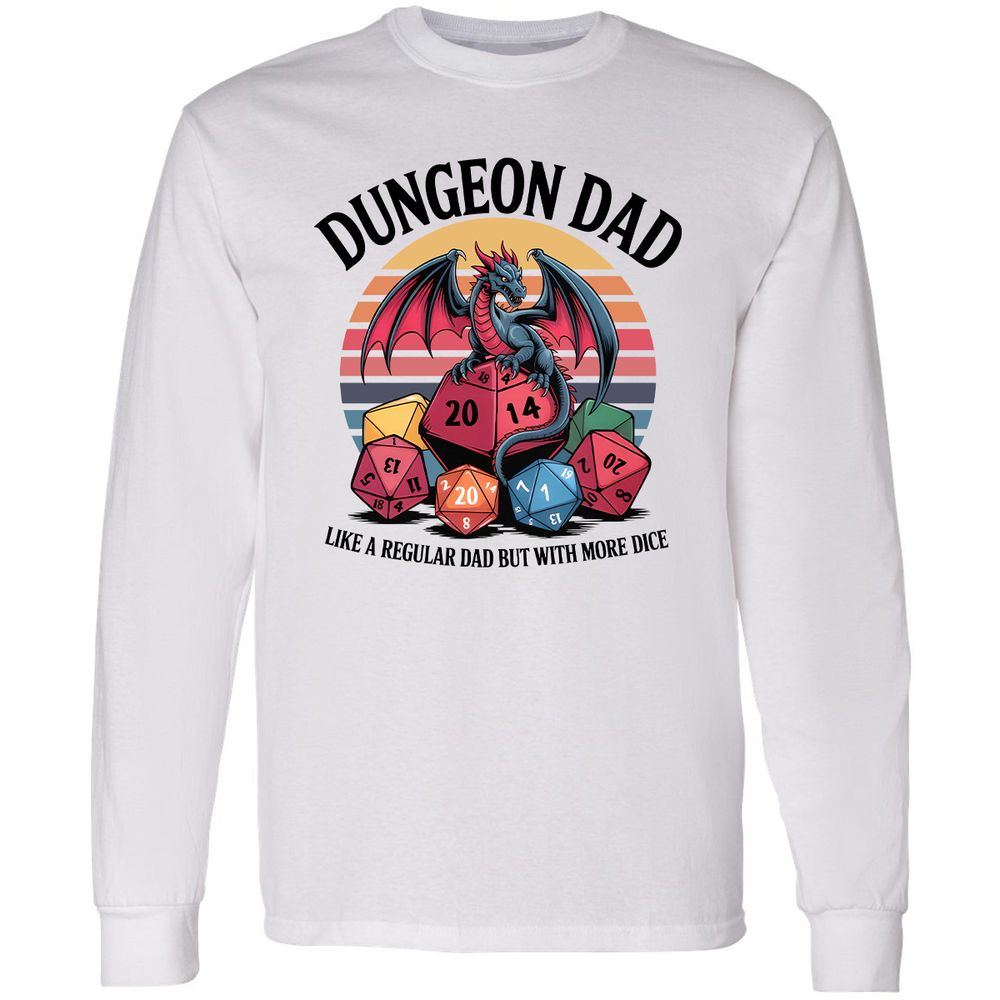 Dungeon Dad With More Dice Long Sleeve T-Shirt - White - 1