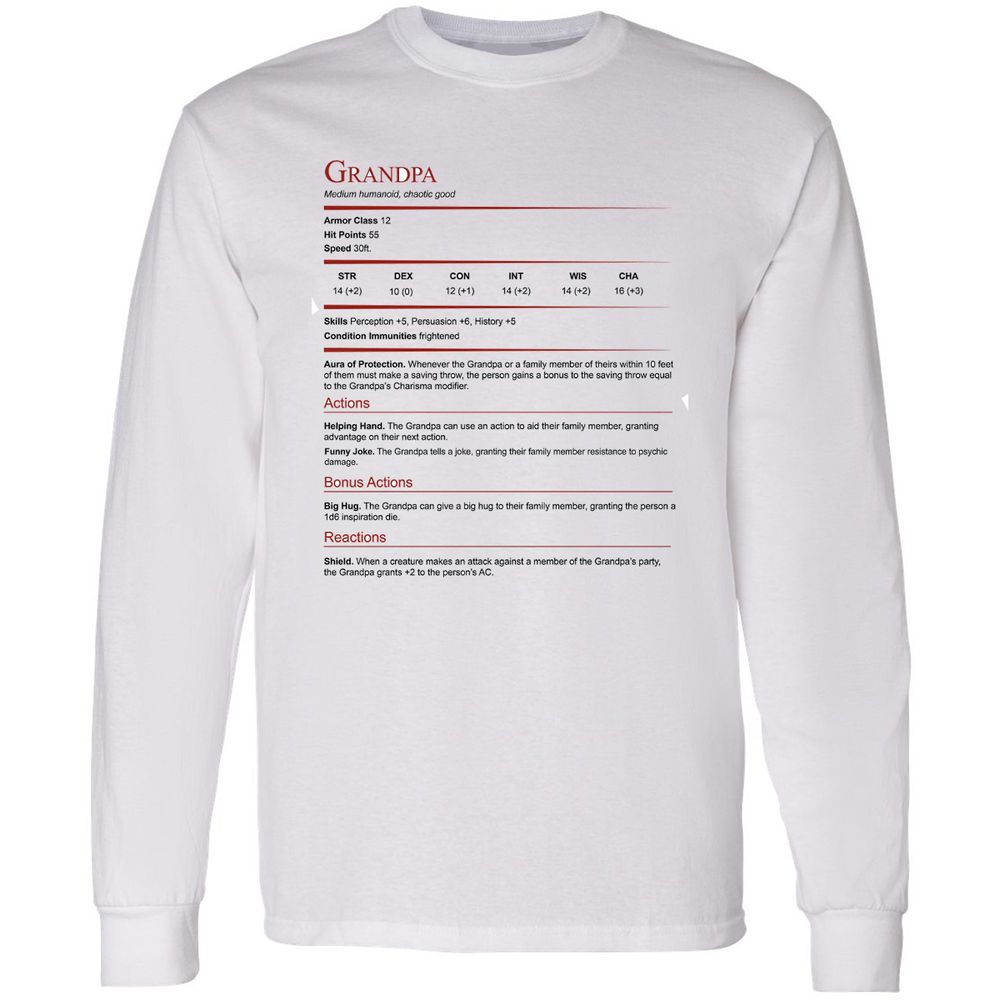 Grandpa Stat Block Long Sleeve T-Shirt - White - 1