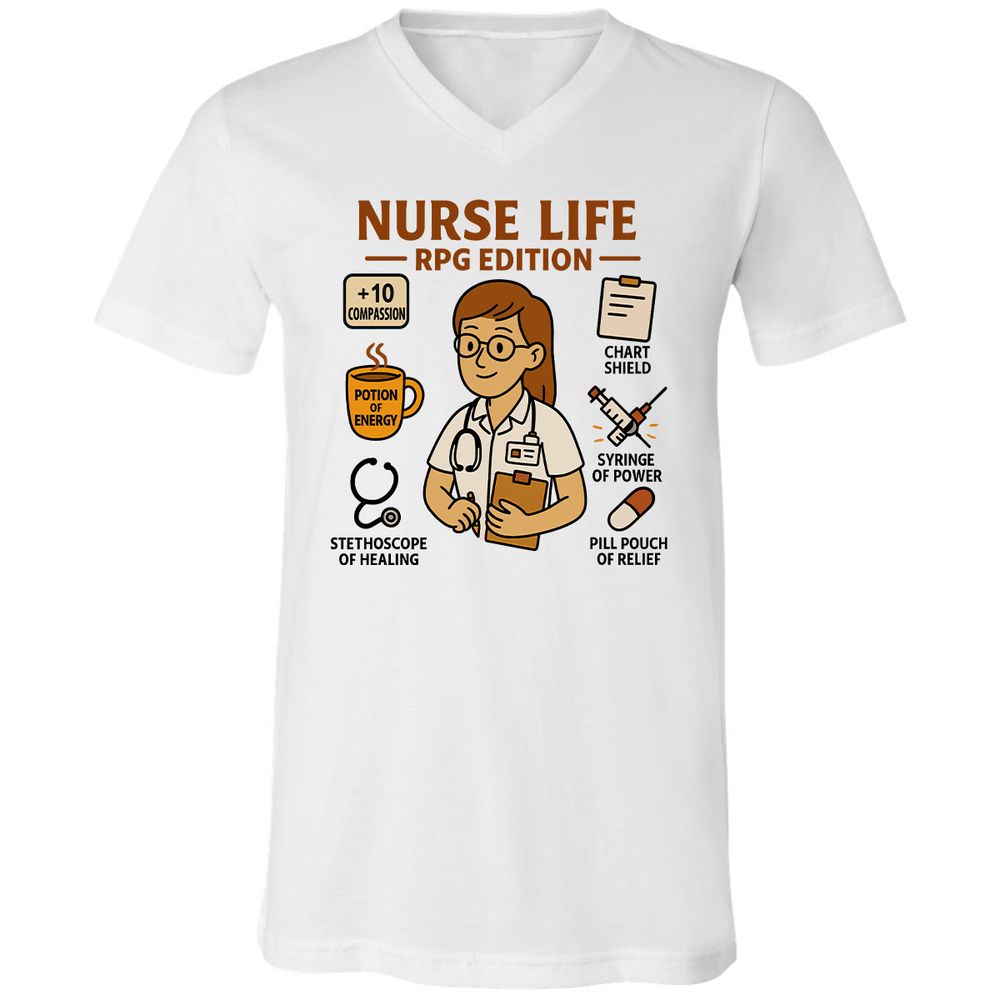 Nurse Life RPG Edition Unisex V-Neck T-Shirt - White - 1