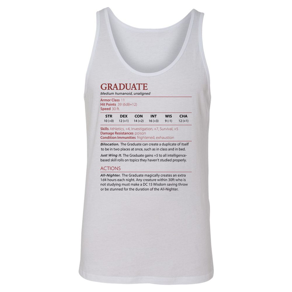 Graduate Stats Unisex Jersey Tank - White - 1