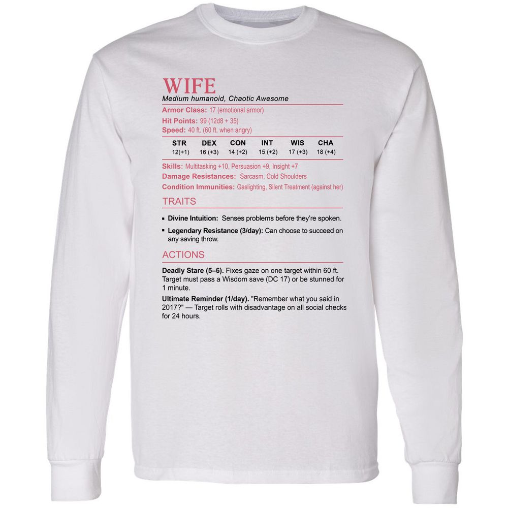 Wife Stats 2 Long Sleeve T-Shirt - White - 1